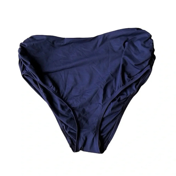 Anne Cole Convertible High Waist Sz 16 Bikini Bottom Shirred Navy Blue - Picture 3 of 7